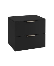 STOCKHOLM Wall Hung 60cm Two Drawer Countertop Vanity Unit Matt Black - Brushed Nickel Handles