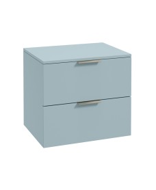 STOCKHOLM Wall Hung 60cm Two Drawer Countertop Vanity Unit Matt Morning Sky Blue - Brushed Nickel Handles