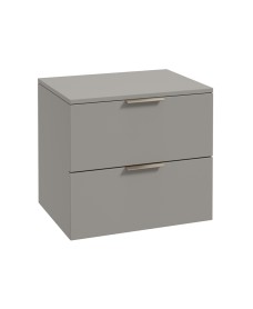 STOCKHOLM Wall Hung 60cm Two Drawer Countertop Vanity Unit Matt Khaki - Brushed Nickel Handles