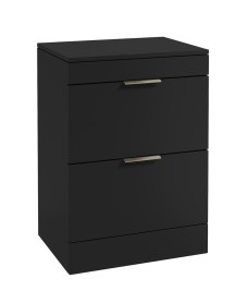 STOCKHOLM Floorstanding 60cm Two Drawer Countertop Vanity Unit Matt Black - Brushed Nickel Handle