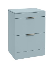 STOCKHOLM Floorstanding 60cm Two Drawer Countertop Vanity Unit Matt Morning Sky Blue - Brushed Nickel Handle