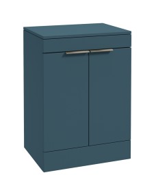 STOCKHOLM Floorstanding 60cm Two Door Countertop Vanity Unit Matt Ocean Blue - Brushed Nickel Handle