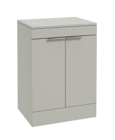 STOCKHOLM Floorstanding 60cm Two Door Countertop Vanity Unit Matt Arctic Grey - Brushed Nickel Handle