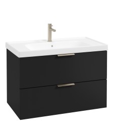 STOCKHOLM Wall Hung 80cm Two Drawer Vanity Unit Matt Black - Brushed Nickel Handles