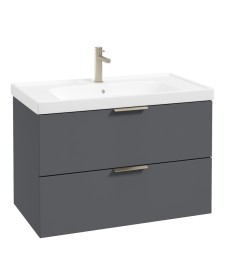 STOCKHOLM Wall Hung 80cm Two Drawer Vanity Unit Matt Midnight Grey - Brushed Nickel Handle