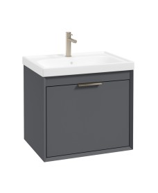 FJORD Wall Hung 60cm Two Drawer Vanity Unit Matt Midnight Grey- Brushed Nickel Handle