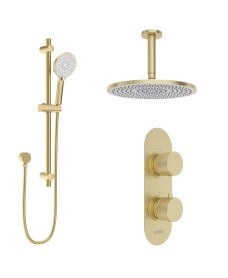 Alita Knurled Shower Set 1 Brushed Gold - Ceiling Mounted Fixed Head
