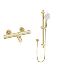 FORM Thermostatic Bath Shower Mixer & Alita Slide Rail Kit Brushed Gold