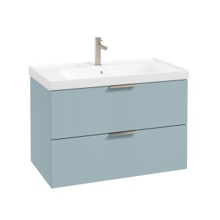 STOCKHOLM Wall Hung 80cm Two Drawer Vanity Unit Matt Morning Sky Blue - Brushed Nickel Handles