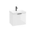 STOCKHOLM Wall Hung 50cm Single Drawer Vanity Unit Gloss White - Matt Black Handle