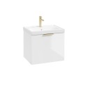 STOCKHOLM Wall Hung 50cm Single Drawer Vanity Unit Gloss White - Brushed Gold Handle