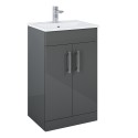 BELMONT SQUARE Gloss Grey 50cm Floor Standing 2 Door Vanity Unit