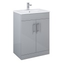 BELMONT SQUARE Gloss Light Grey 60cm Floor Standing 2 Door Vanity Unit