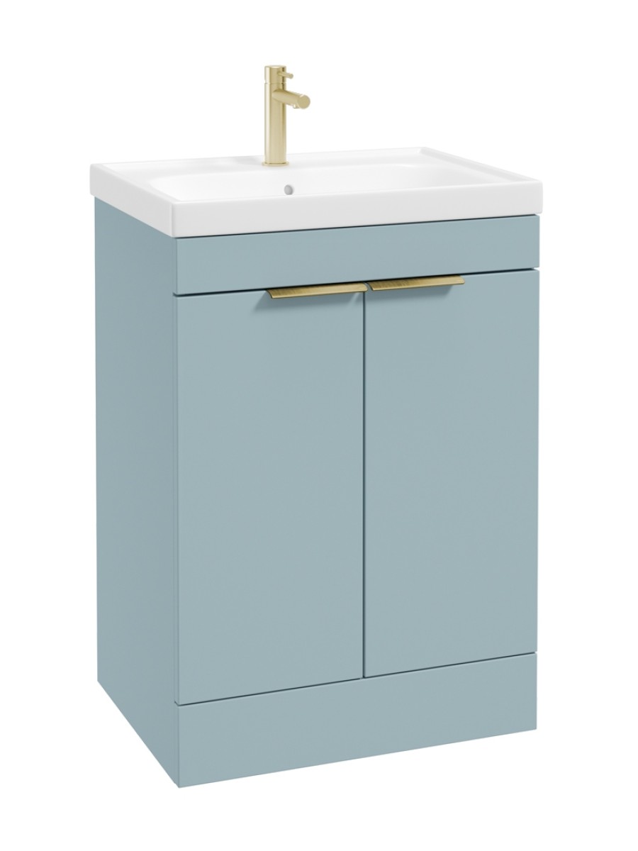 STOCKHOLM 60cm Two Door Floor Standing Matt Morning Sky Blue Vanity Unit - Brushed Gold Handles