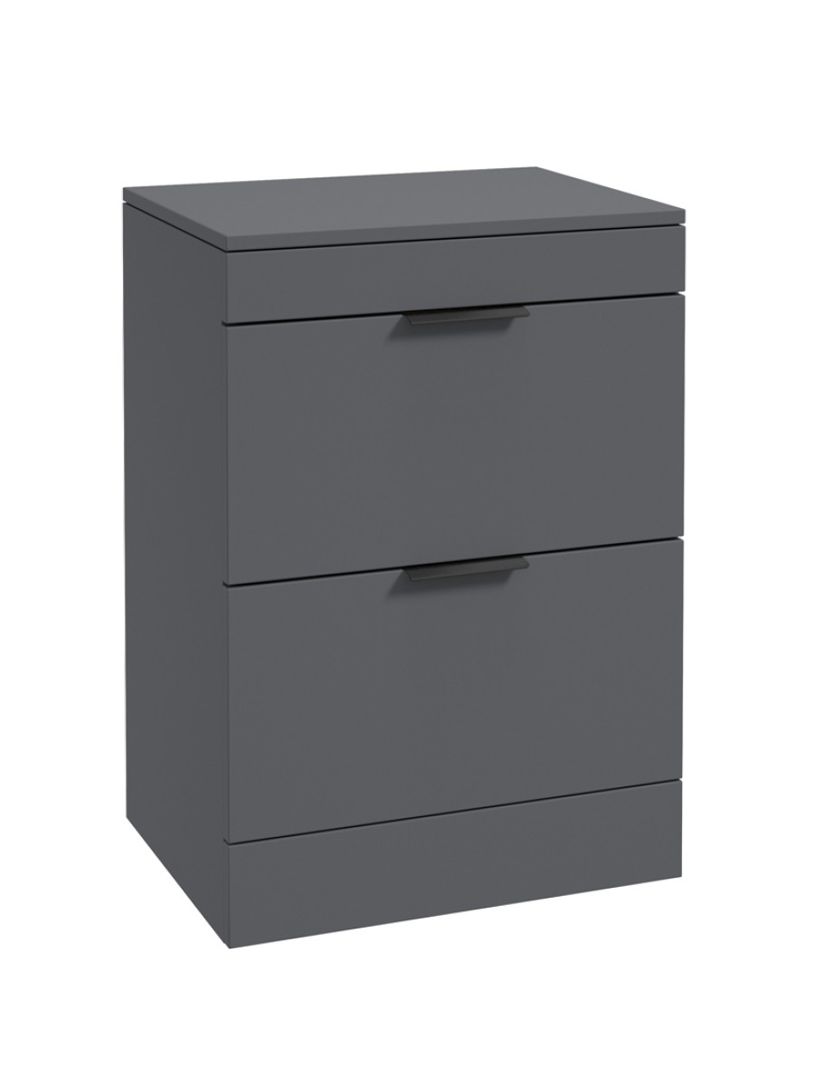 STOCKHOLM 60cm Floor Standing Two Drawer Matt Morning Sky Blue Countertop Vanity Unit - Matt Black Handle