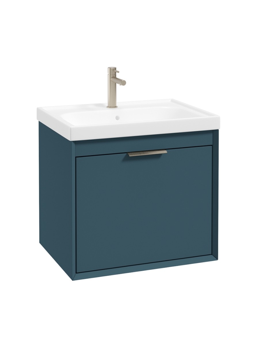 FJORD Wall Hung 60cm Two Drawer Vanity Unit Matt Ocean Blue- Brushed Nickel Handle