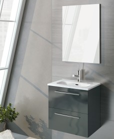 PARIS 50cm Gloss Grey Wall Hung 2 Drawer Vanity Unit