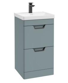 FREYA 50cm 2 Drawer Floor Standing Vanity Unit Matt Coral Green-Matt Black Handle