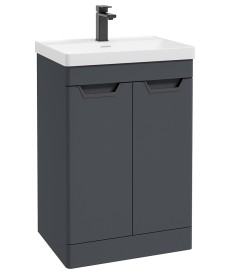 FREYA 60cm 2 Door Floor Standing Vanity Unit Matt Night Sky Blue-Matt Black Handle