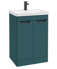 FREYA 60cm 2 Door Floor Standing Vanity Unit Matt Ocean Blue-Matt Black Handle