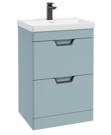 FREYA 60cm 2 Drawer Floor Standing Vanity Unit Matt Morning Sky Blue-Matt Black Handle