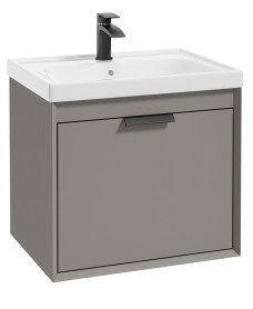 FJORD Khaki Matt 60cm Wall Hung Vanity Unit-Matt Black Handle