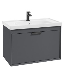 FJORD Midnight Grey Matt 80cm Wall Hung Vanity Unit-Matt Black Handle