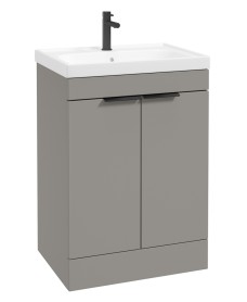 STOCKHOLM Khaki Matt 60cm 2 Door Floor Standing Vanity Unit - Matt Black Handle