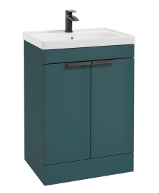 STOCKHOLM Ocean Blue Matt 60cm 2 Door Floor Standing Vanity Unit - Matt Black Handle