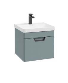 FREYA 50cm 1 Drawer Wall Hung Vanity Unit Matt Coral Green-Matt Black Handle