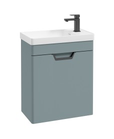 FREYA 55cm 1 Door Cloakroom Wall Hung Vanity Unit Matt Coral Green-Matt Black Handle