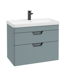 FREYA 80cm 2 Drawer Wall Hung Vanity Unit Matt Coral Green-Matt Black Handle