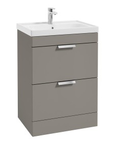 STOCKHOLM Khaki Matt 60cm 2 Drawer Floor Standing Vanity Unit - Brushed Chrome Handle