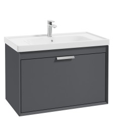 FJORD Midnight Grey Matt 80cm Wall Hung Vanity Unit-Brushed Chrome Handle