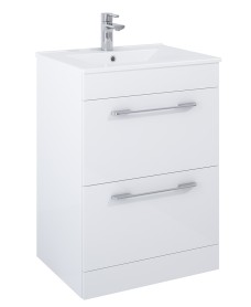 OTTO PLUS Gloss White 60cm Floor Standing 2 Drawer Vanity Unit