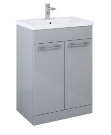 OTTO PLUS Light Gloss Grey 60 Floor Standing 2 Door Vanity Unit