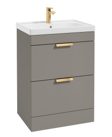 STOCKHOLM Khaki Matt 60cm 2 Drawer Floor Standing Vanity Unit - Brushed Gold Handle