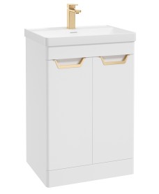 FREYA 60cm 2 Door Floor Standing Vanity Unit Matt White-Gold Handle