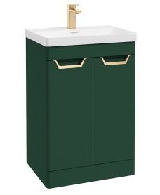 FREYA 60cm 2 Door Floor Standing Vanity Unit Matt Wreath Green-Gold Handle