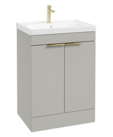 STOCKHOLM Arctic Grey Matt 60cm 2 Door Floor Standing Vanity Unit - Brushed Gold Handle