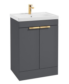 STOCKHOLM Midnight Grey Matt 60cm 2 Door Floor Standing Vanity Unit - Brushed Gold Handle