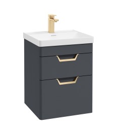 FREYA 50cm 2 Drawer Wall Hung Vanity Unit Matt Night Sky Blue-Gold Handle