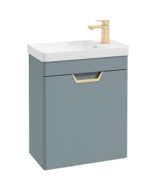 FREYA 55cm 1 Door Cloakroom Wall Hung Vanity Unit Matt Coral Green-Gold Handle