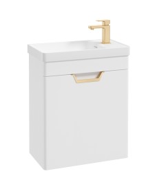 FREYA 55cm 1 Door Cloakroom Wall Hung Vanity Unit Matt White-Gold Handle