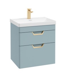 FREYA 60cm 2 Drawer Wall Hung Vanity Unit Matt Morning Sky Blue-Gold Handle