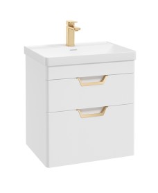 FREYA 60cm 2 Drawer Wall Hung Vanity Unit Matt White-Gold Handle