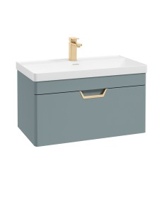 FREYA 80cm 1 Drawer Wall Hung Vanity Unit Matt Coral Green-Gold Handle