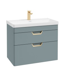 FREYA 80cm 2 Drawer Wall Hung Vanity Unit Matt Coral Green-Gold Handle