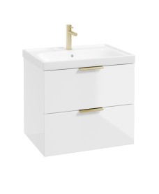 STOCKHOLM Gloss White 60cm Wall Hung Vanity Unit - Brushed Gold Handle