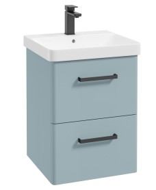 KORA  50cm Wall Hung 2 Drawer Vanity Unit Matt Morning Sky Blue-Black Handles